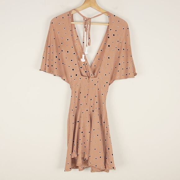 Faithfull the Brand Alto Brown Dot Print Side Cut Out Mini Dress Womens Sz 2 - Picture 2 of 8